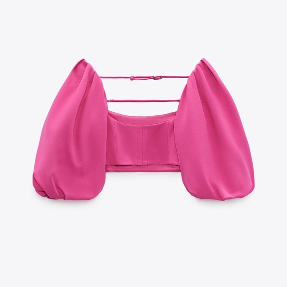 Zara Balloon Crop Top Pink Size Small NWT - Picture 3 of 8